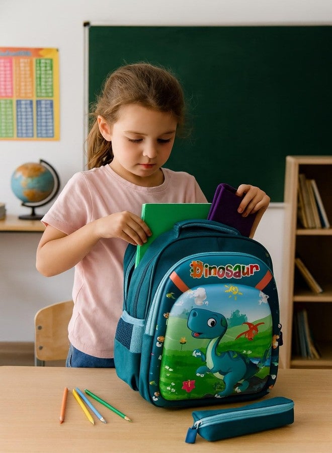 ZEVORA Kids Backpack Dinosaur Design with Pencil Stationery Pouch (Green) Waterproof Shoulder Bag (Green, 14 inch) - Image 4